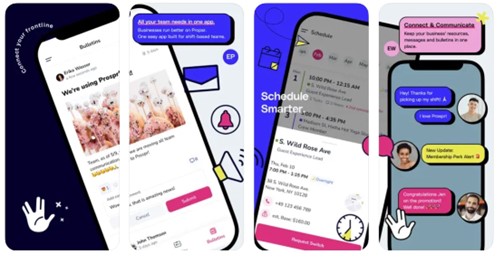 Screenshots of Prospr At Work’s app screens on an iPhone
