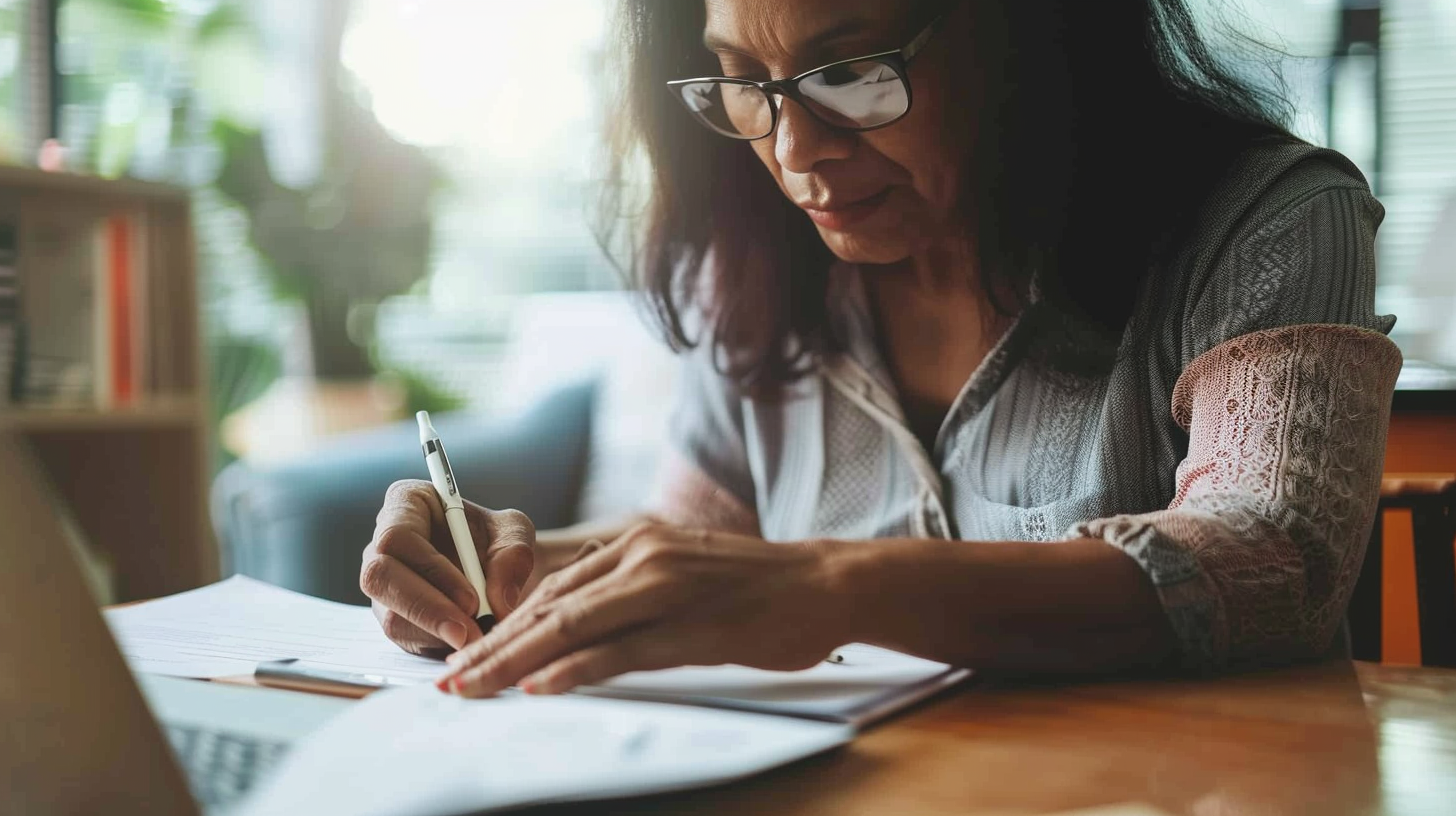 HR lady drafting full time employment contract on her desk