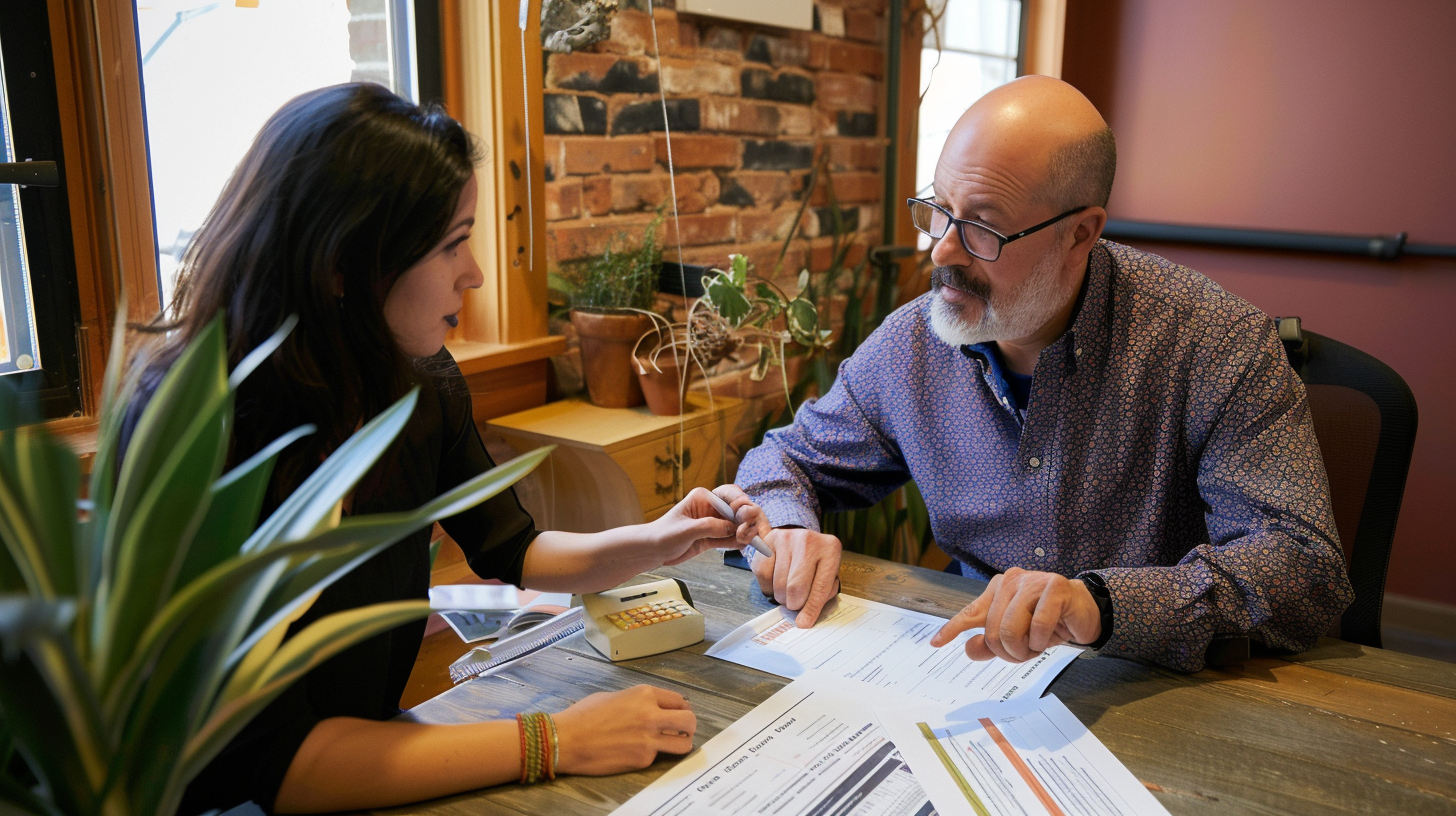 how do you calculate state tax - man and woman calculating state tax at desk