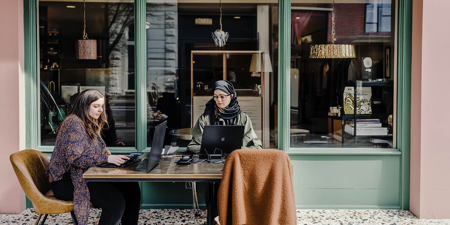 How To Do Payroll In Georgia - two busy lady sitting at the yellow chair working on their laptop