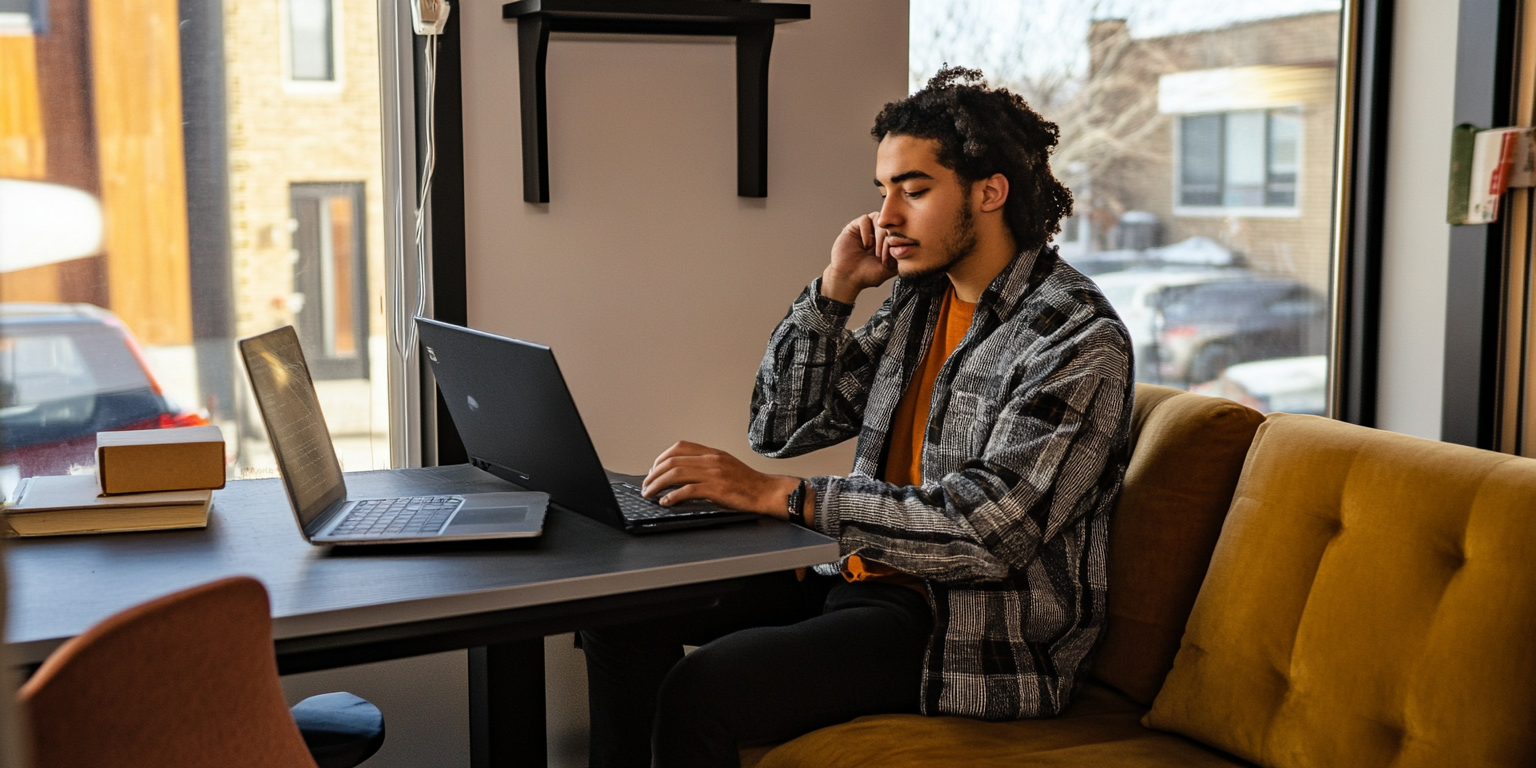 how to do payroll in south dakota - man in a checkered polo working on his laptop