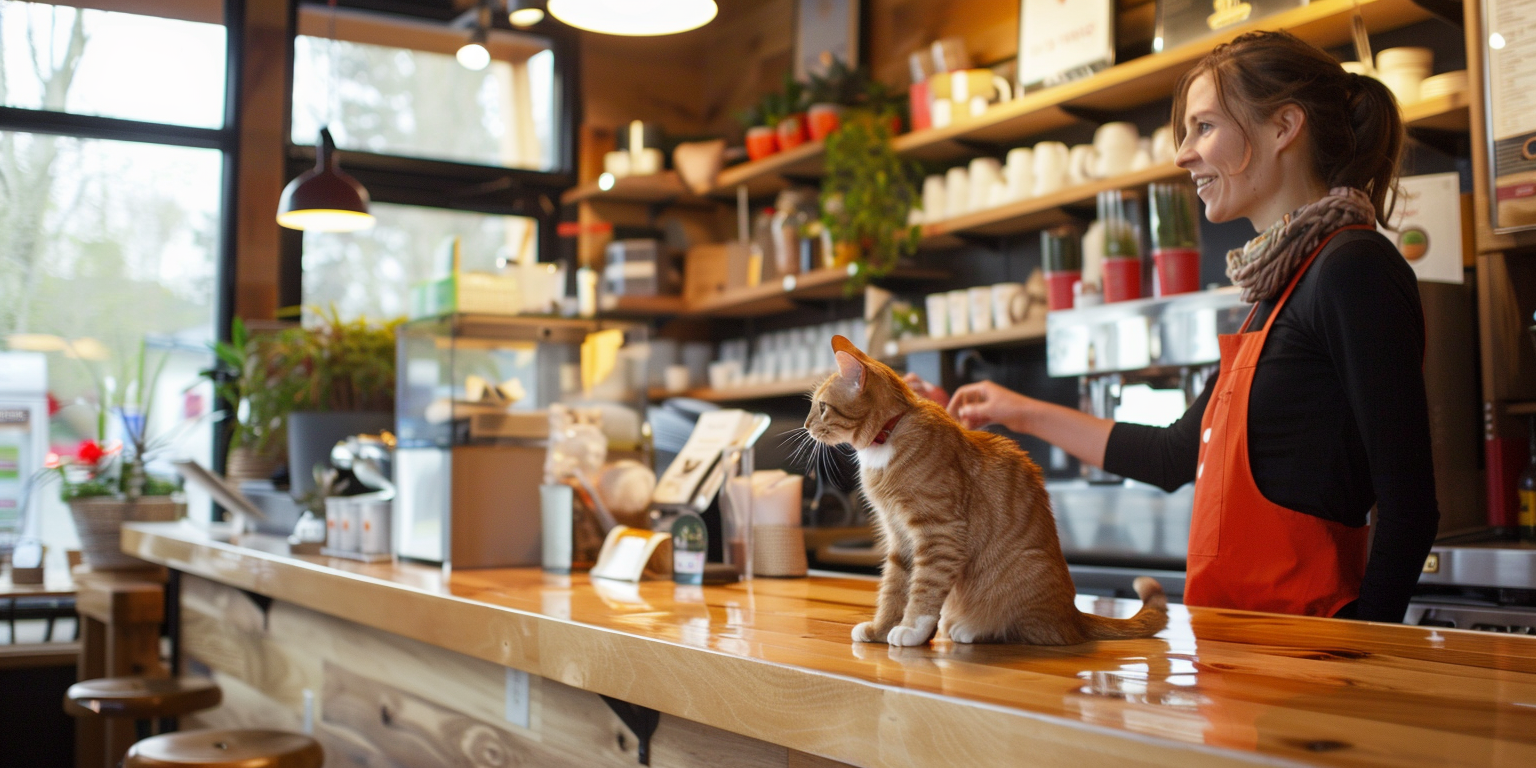 how to start a cat cafe - cat on a countertop