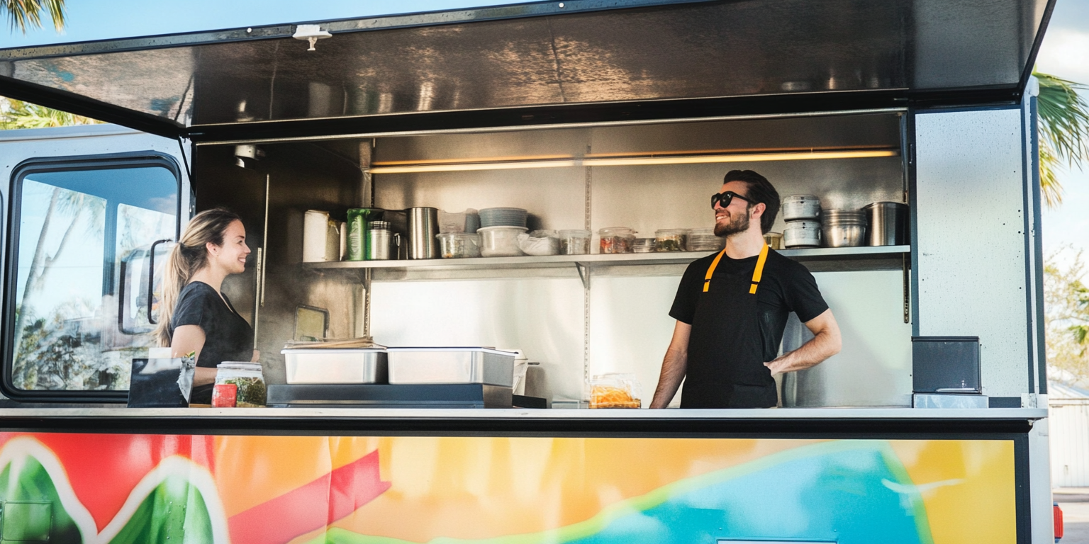 how to start a food truck in florida - employees in a food truck smiling