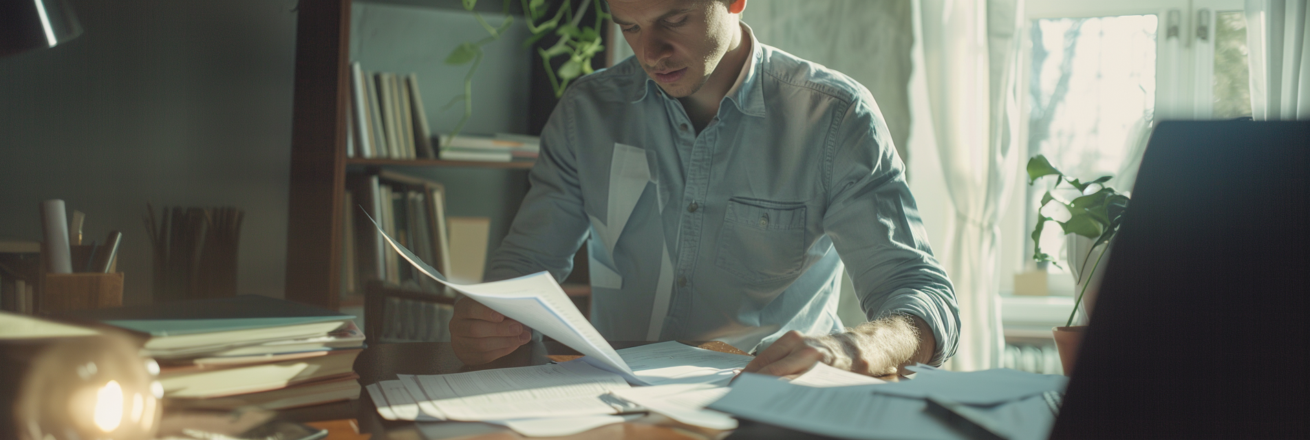 man at desk handling w2 payroll forms